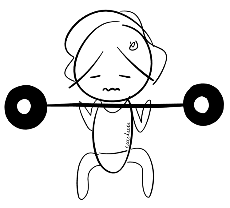 Drawing of Louise doing barbell front squat at F45